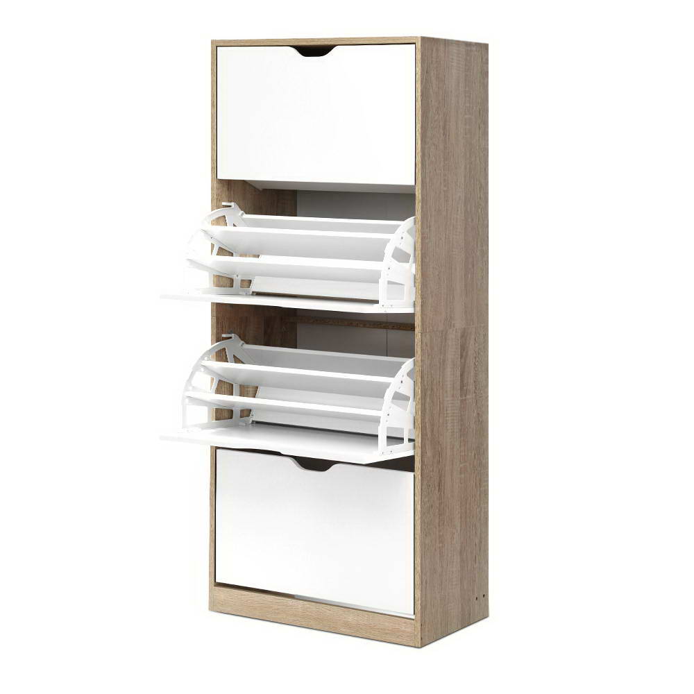 48 Pairs Shoe Cabinet Rack Organizer - Oak & White - Homecoze