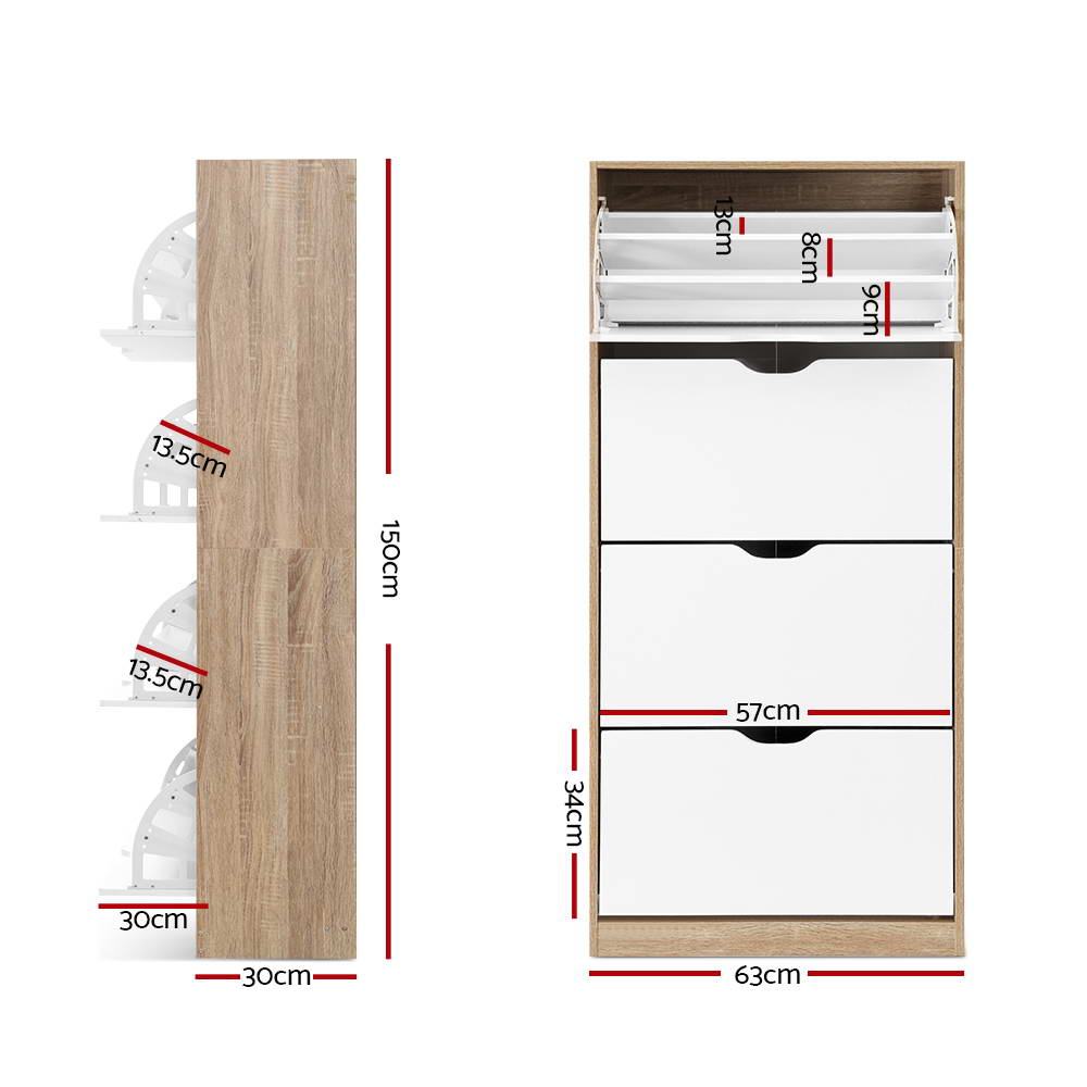 48 Pairs Shoe Cabinet Rack Organizer - Oak & White - Homecoze