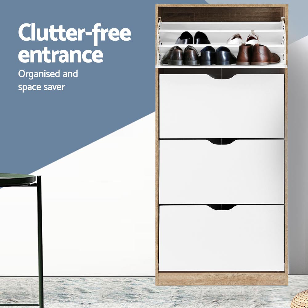 48 Pairs Shoe Cabinet Rack Organizer - Oak & White - Homecoze