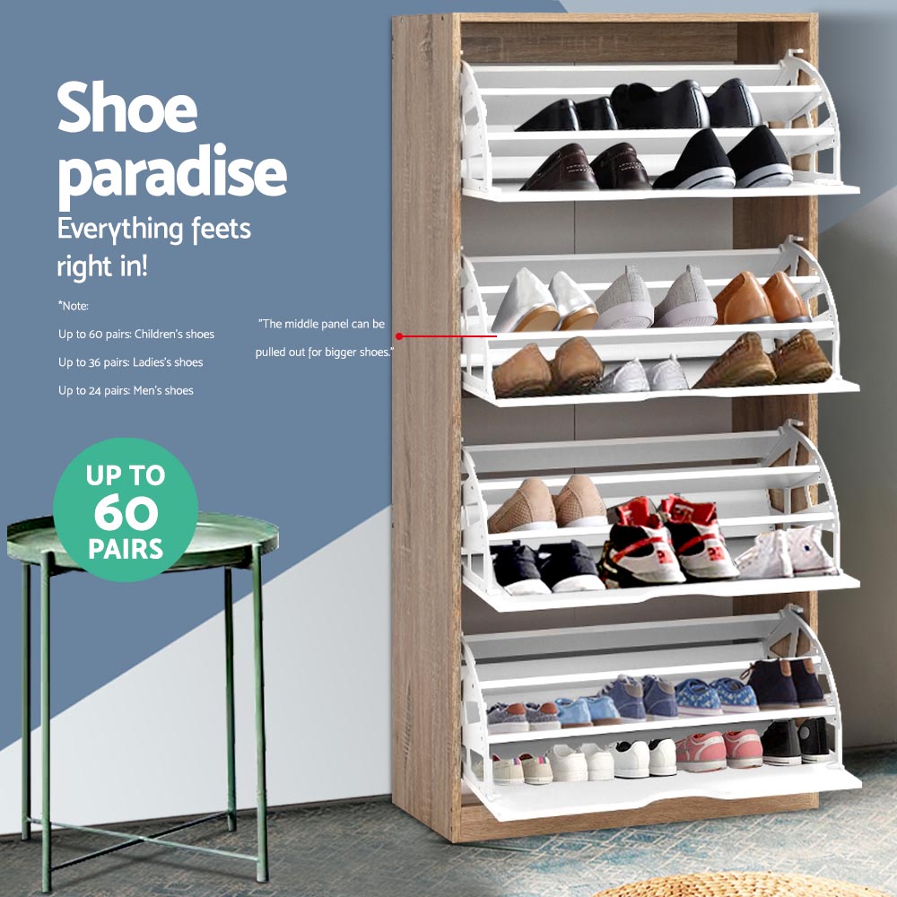 48 Pairs Shoe Cabinet Rack Organizer - Oak & White - Homecoze