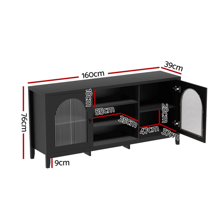 Modern Lowset Buffet Sideboard with Fluted Doors 160cm - Black