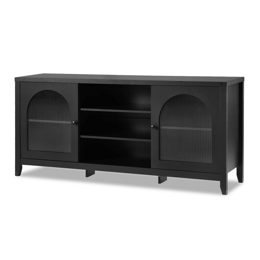 Modern Lowset Buffet Sideboard with Fluted Doors 160cm - Black - Homecoze