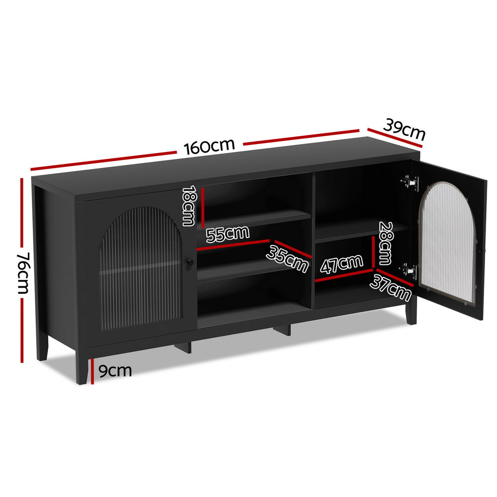 Modern Lowset Buffet Sideboard with Fluted Doors 160cm - Black - Homecoze