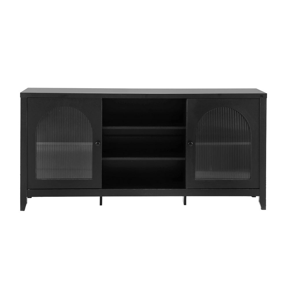Modern Lowset Buffet Sideboard with Fluted Doors 160cm - Black - Homecoze