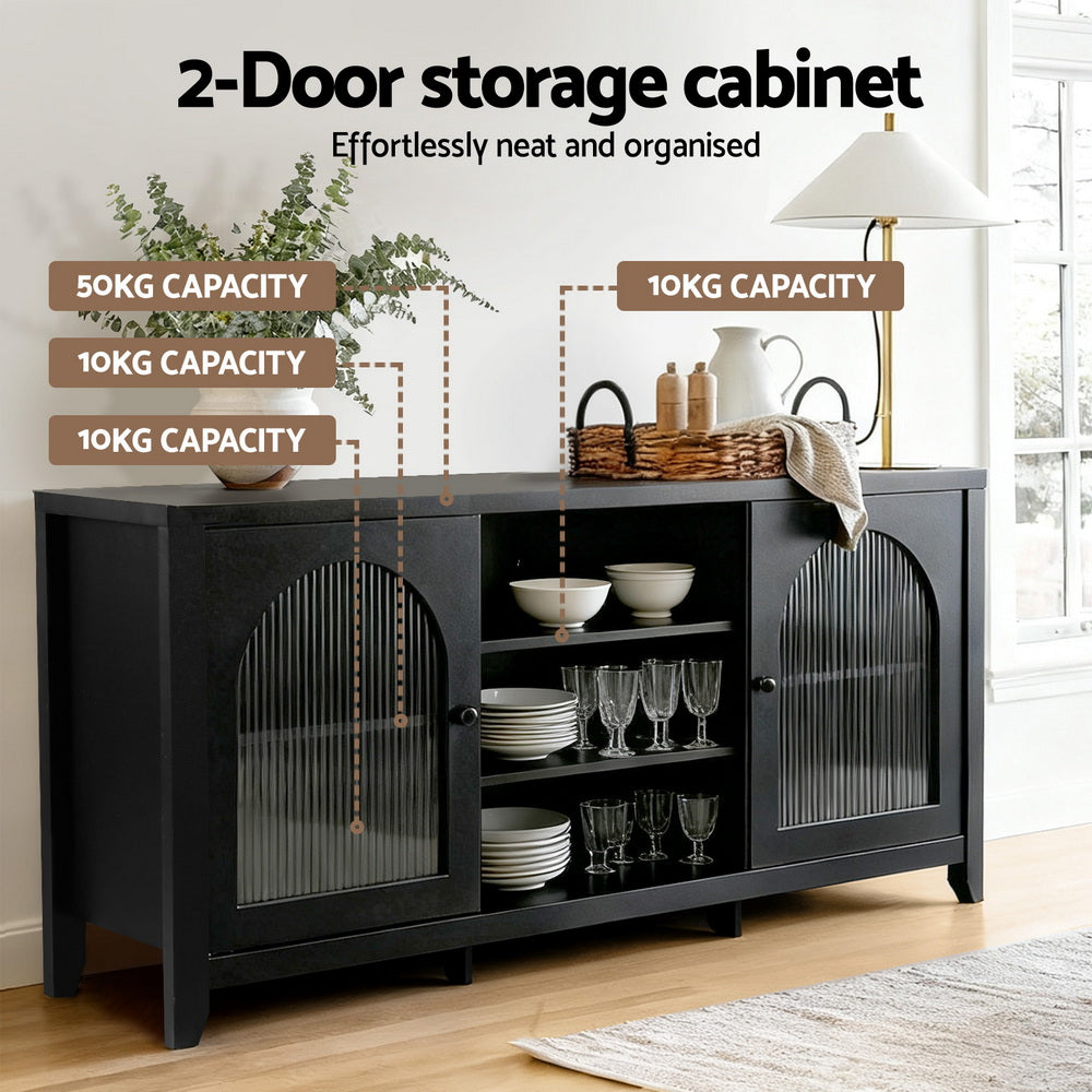 Modern Lowset Buffet Sideboard with Fluted Doors 160cm - Black - Homecoze