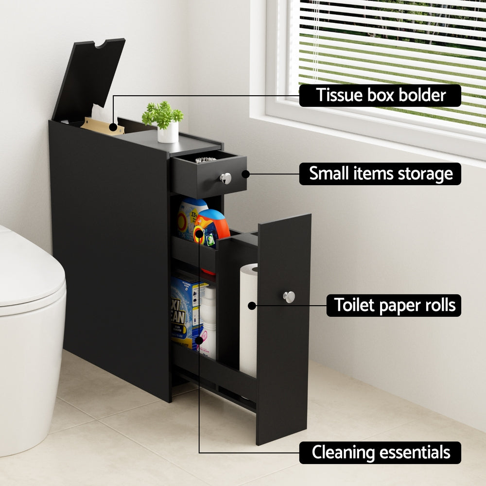 Slimline Bathroom Storage Cabinet - Black - Homecoze