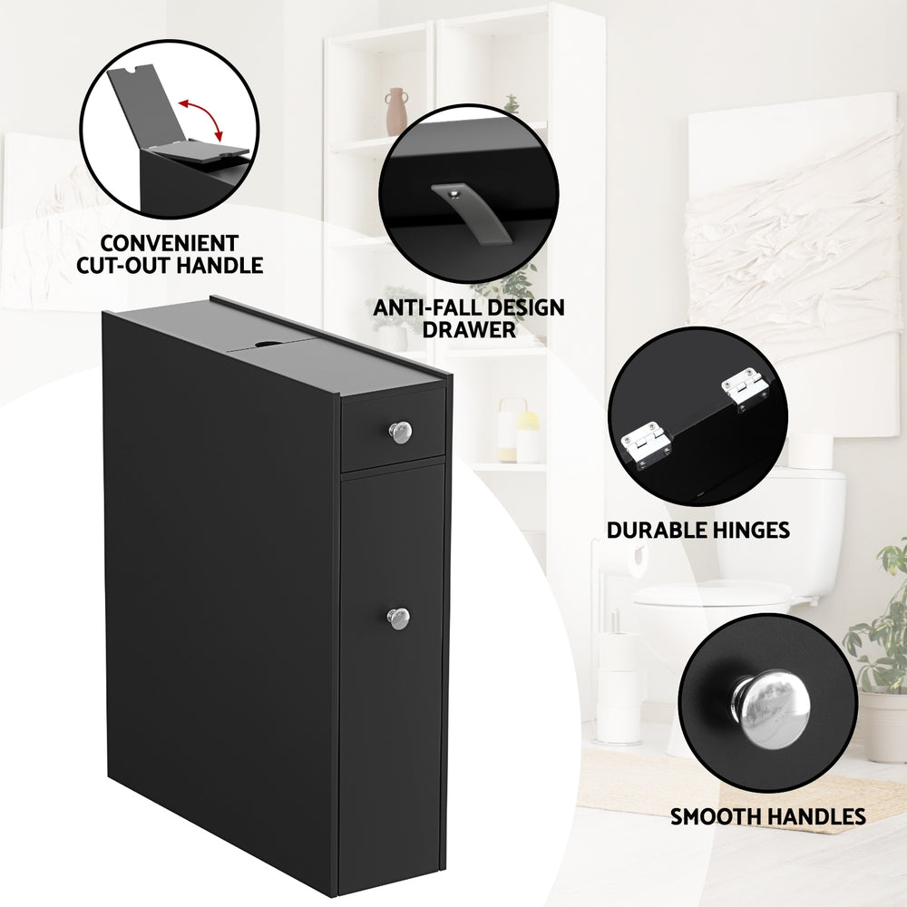 Slimline Bathroom Storage Cabinet - Black - Homecoze