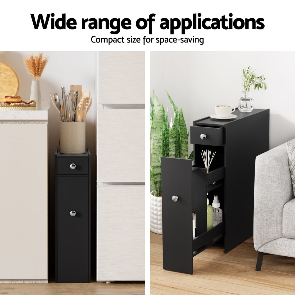 Slimline Bathroom Storage Cabinet - Black - Homecoze
