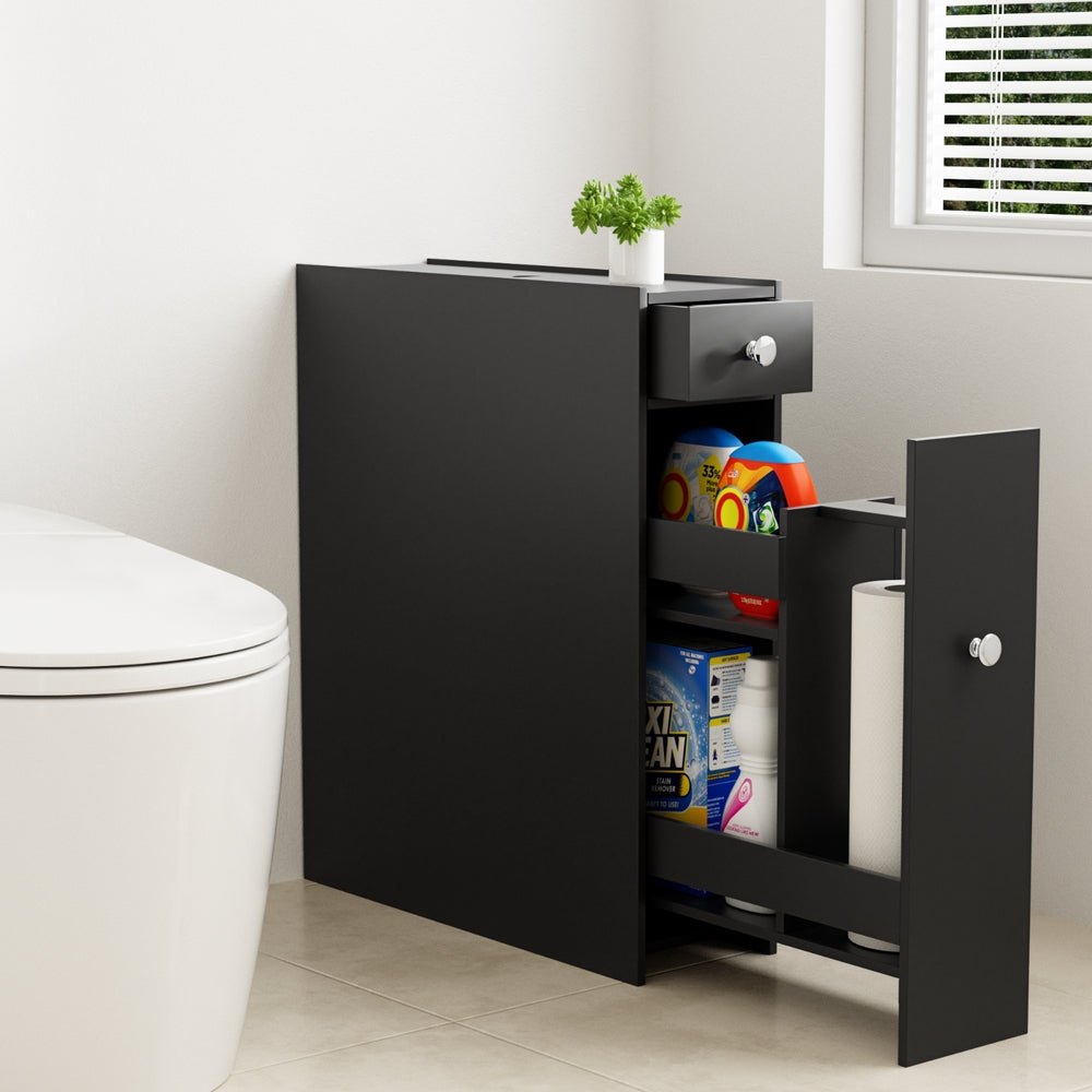 Slimline Bathroom Storage Cabinet - Black - Homecoze