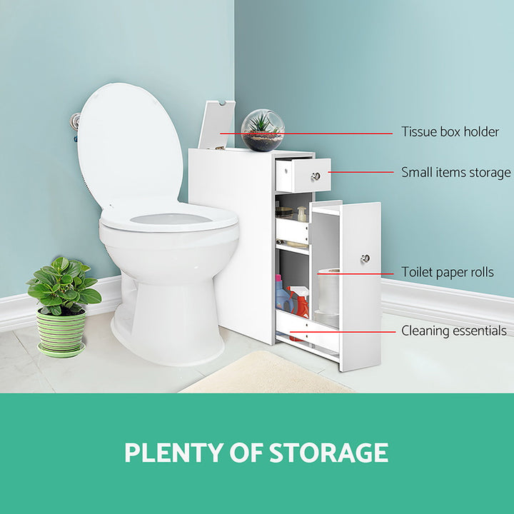 Slimline Bathroom Storage Cabinet - White - Homecoze