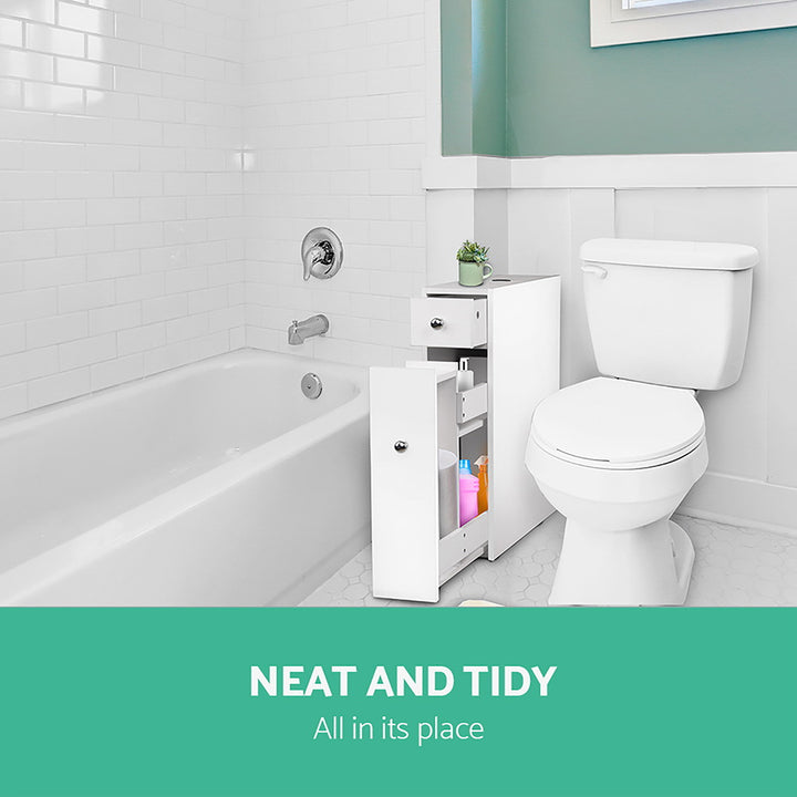 Slimline Bathroom Storage Cabinet - White - Homecoze