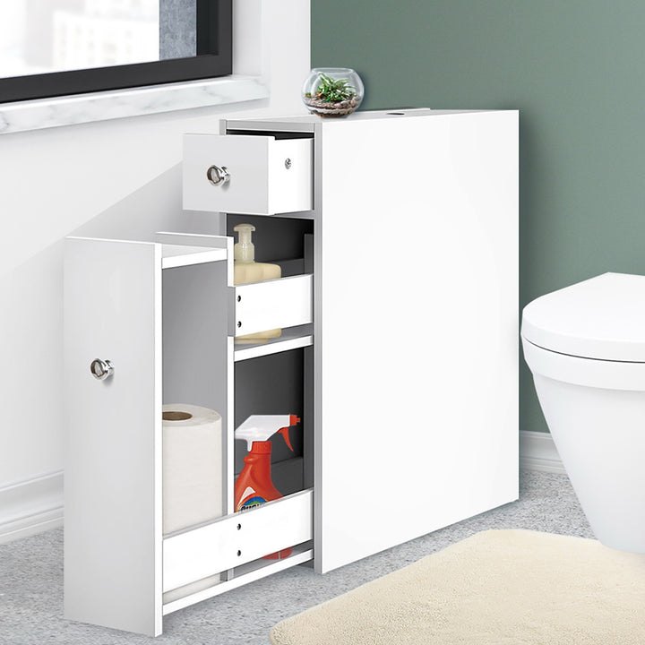 Slimline Bathroom Storage Cabinet - White - Homecoze