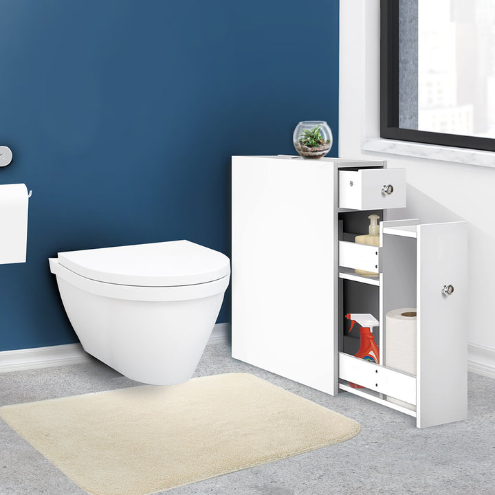 Slimline Bathroom Storage Cabinet - White - Homecoze