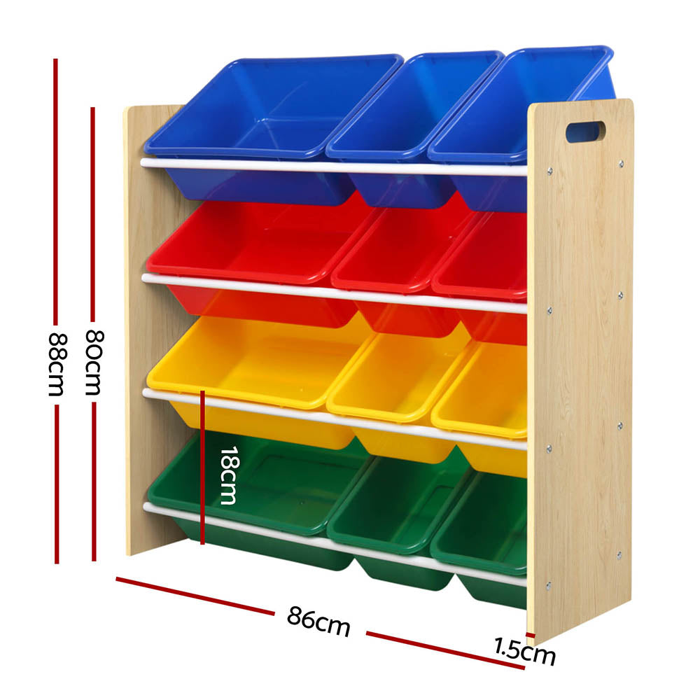 Keezi Kids Toy Box 12 Bins Bookshelf Organiser Children Storage Rack - Homecoze