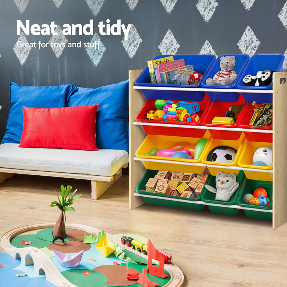 Keezi Kids Toy Box 12 Bins Bookshelf Organiser Children Storage Rack - Homecoze
