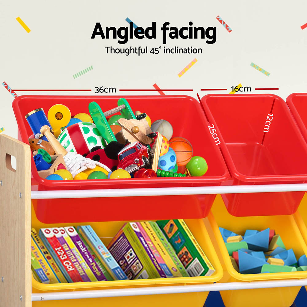 Keezi Kids Toy Box 12 Bins Bookshelf Organiser Children Storage Rack - Homecoze