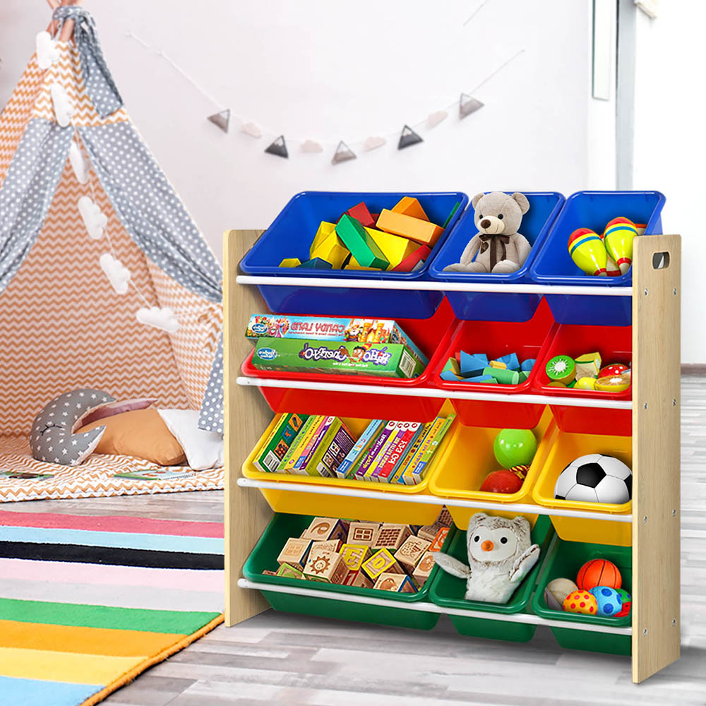 Keezi Kids Toy Box 12 Bins Bookshelf Organiser Children Storage Rack - Homecoze