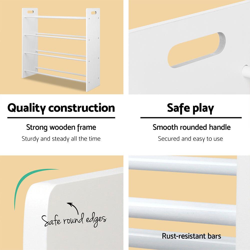 Kids Storage Shelf with 12 Removable Plastic Tubs - White - Homecoze