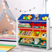 Kids Storage Shelf with 12 Removable Plastic Tubs - White - Homecoze