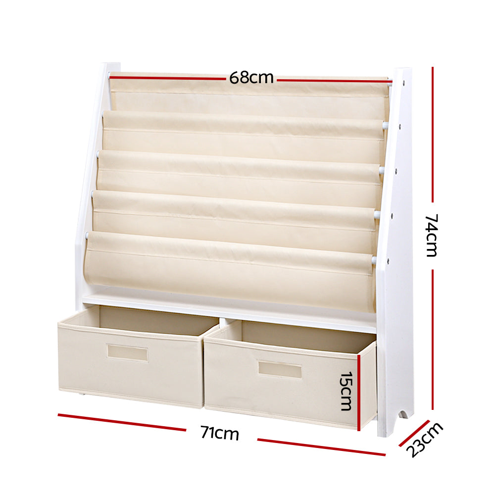 Kids 4-Tier Bookshelf Magazine Rack Organiser - White - Homecoze