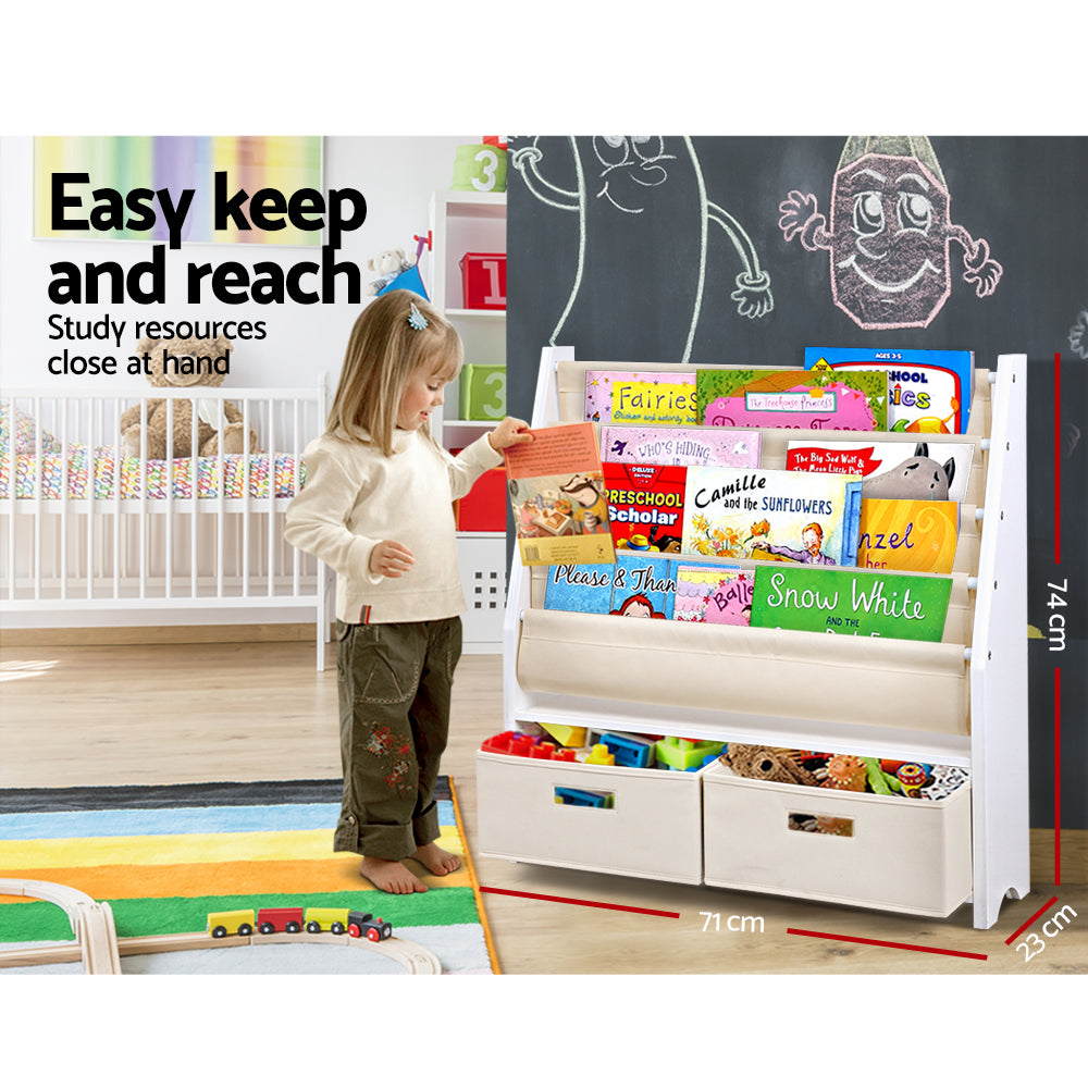 Kids 4-Tier Bookshelf Magazine Rack Organiser - White - Homecoze
