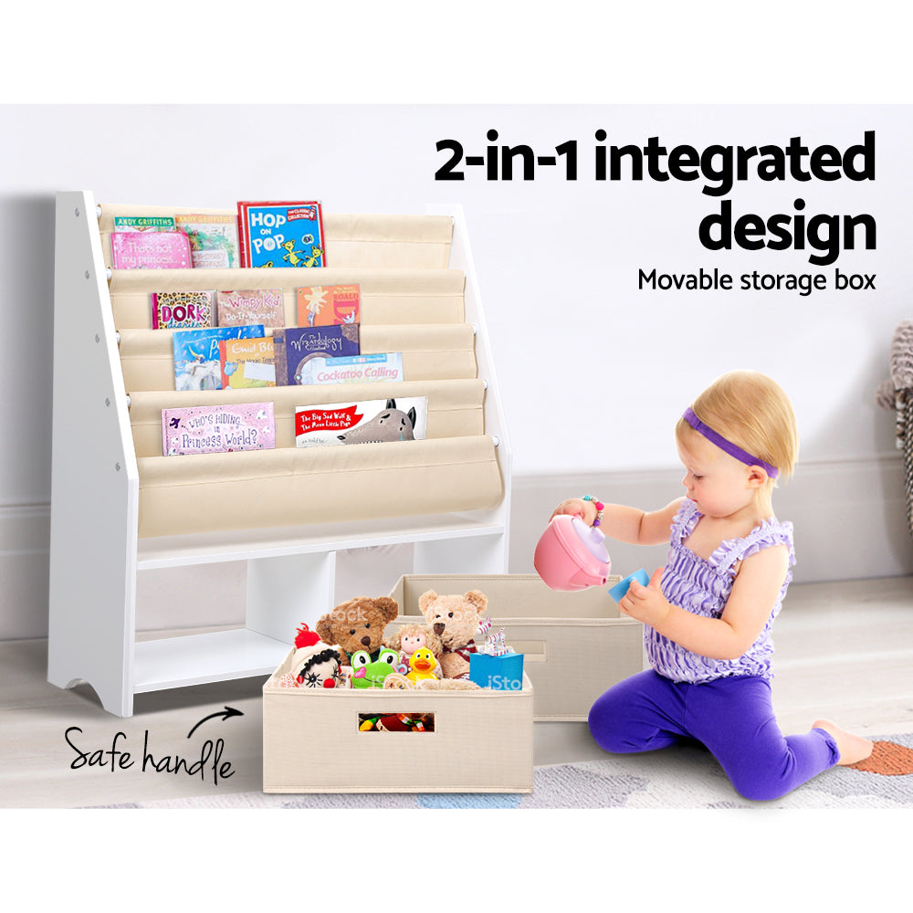 Kids 4-Tier Bookshelf Magazine Rack Organiser - White - Homecoze