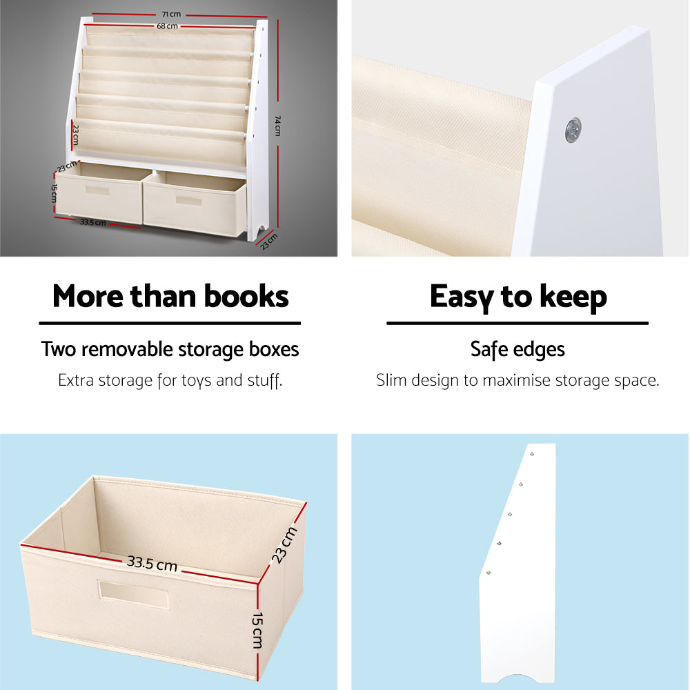 Kids 4-Tier Bookshelf Magazine Rack Organiser - White - Homecoze