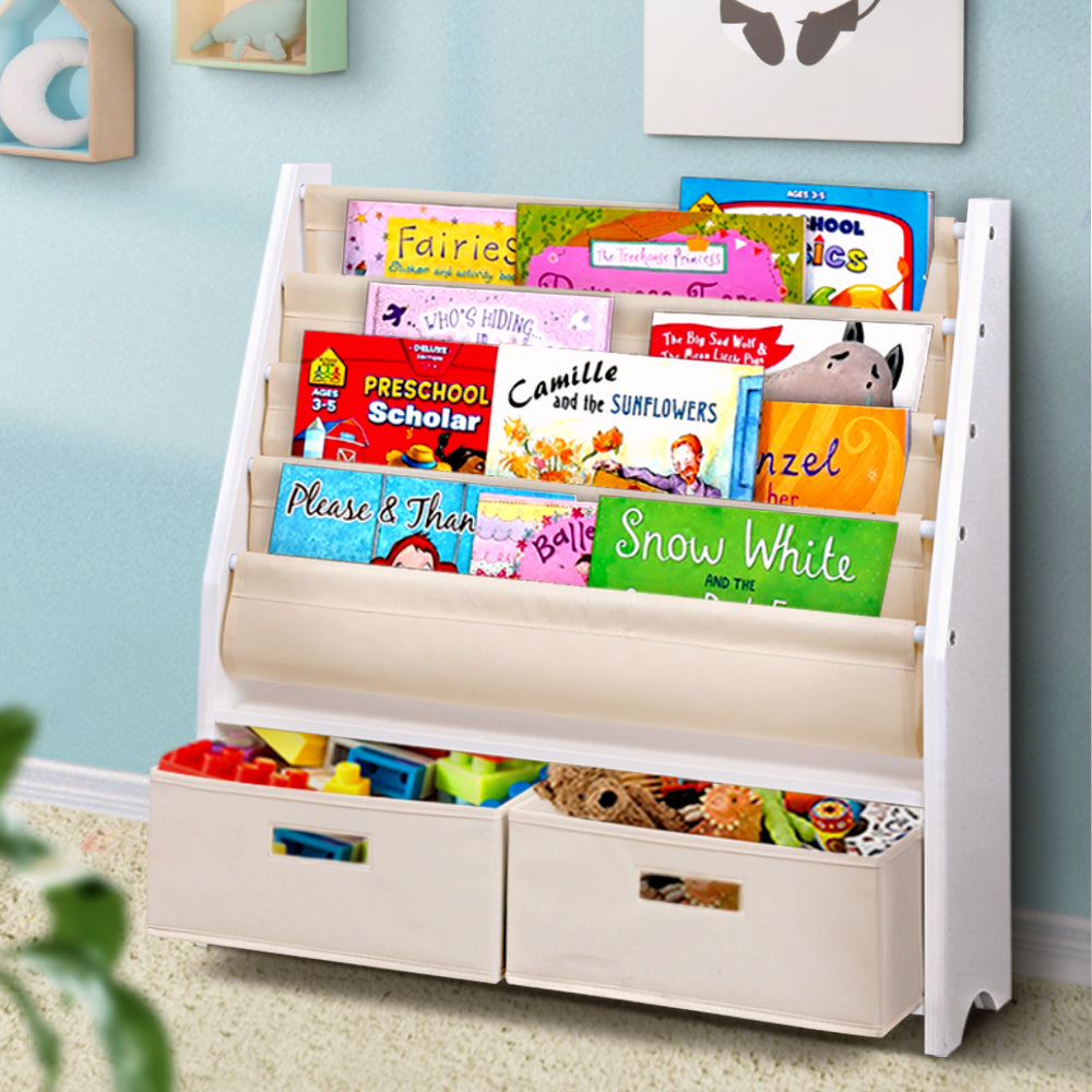 Kids 4-Tier Bookshelf Magazine Rack Organiser - White - Homecoze
