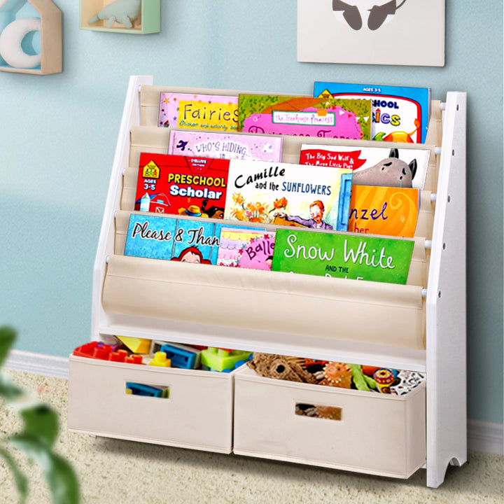 Kids 4-Tier Bookshelf Magazine Rack Organiser - White - Homecoze