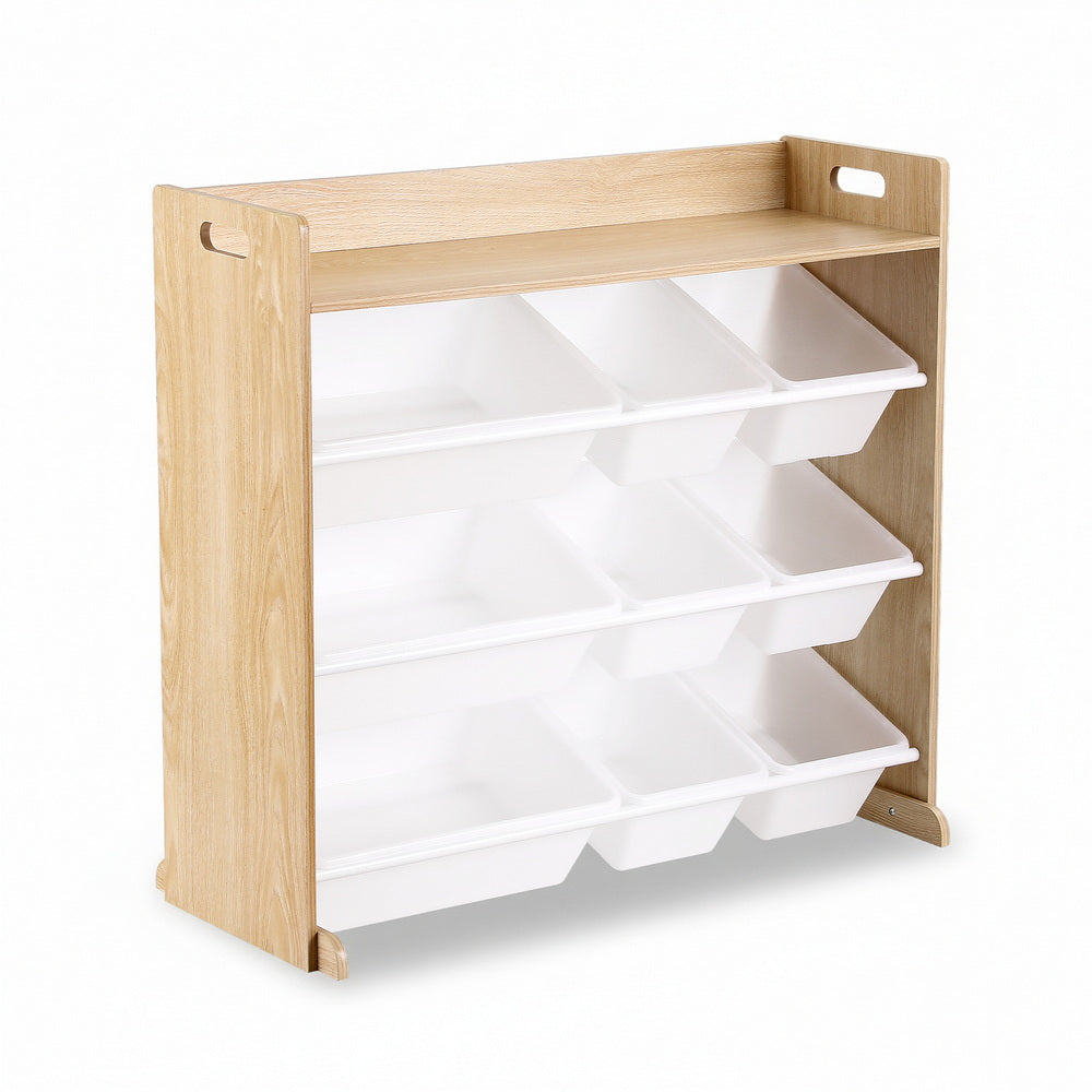 Keezi Kids Toy Box 9 Bins Bookshelf Organiser Display Shelf Storage Rack Wooden - Homecoze