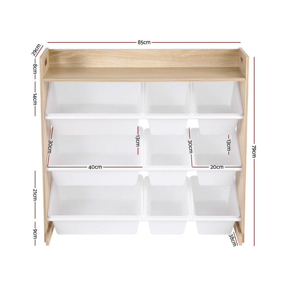 Keezi Kids Toy Box 9 Bins Bookshelf Organiser Display Shelf Storage Rack Wooden - Homecoze