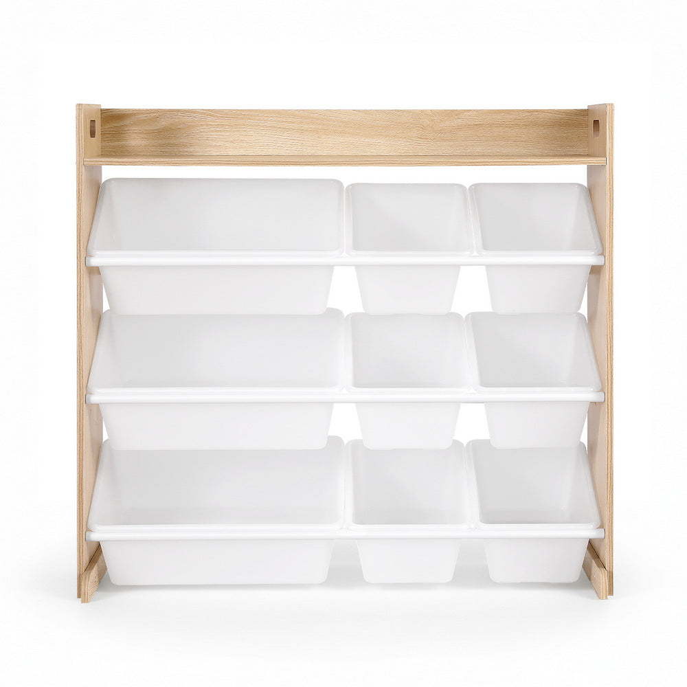 Keezi Kids Toy Box 9 Bins Bookshelf Organiser Display Shelf Storage Rack Wooden - Homecoze