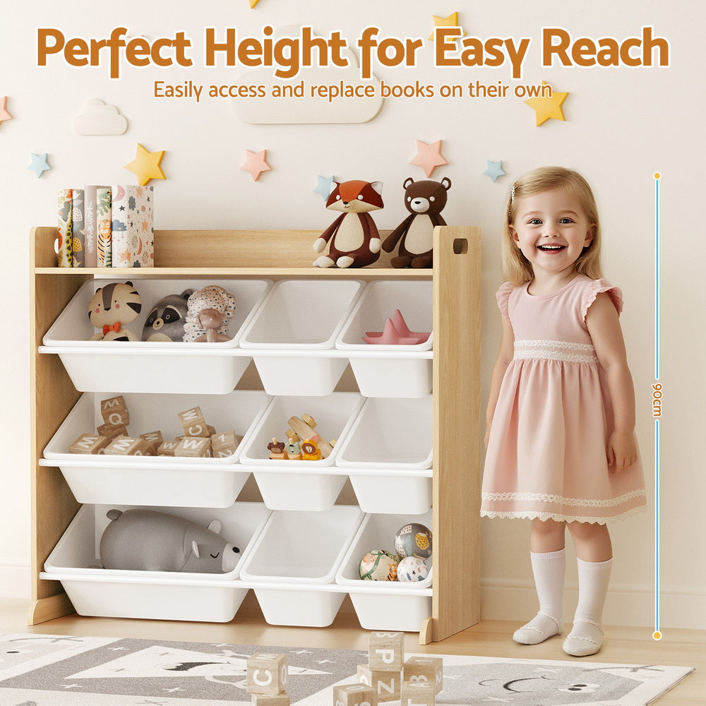 Kids 9-Tub Toy Box Storage Rack - Natural - Homecoze