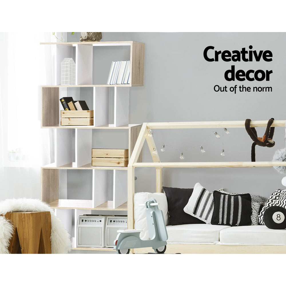 Bookshelf 5-tier Zig Zag Style - White & Oak - Homecoze