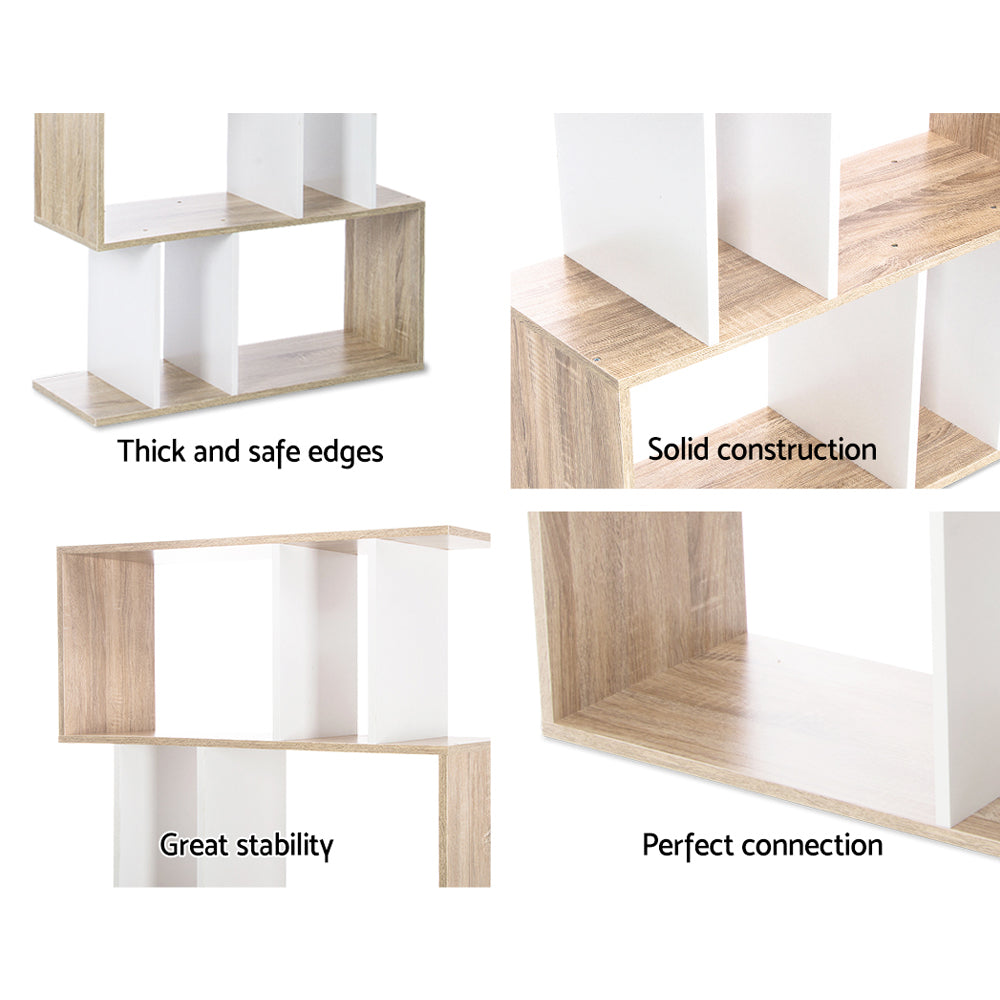 Bookshelf 5-tier Zig Zag Style - White & Oak - Homecoze