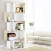 Bookshelf 5-tier Zig Zag Style - White & Oak - Homecoze