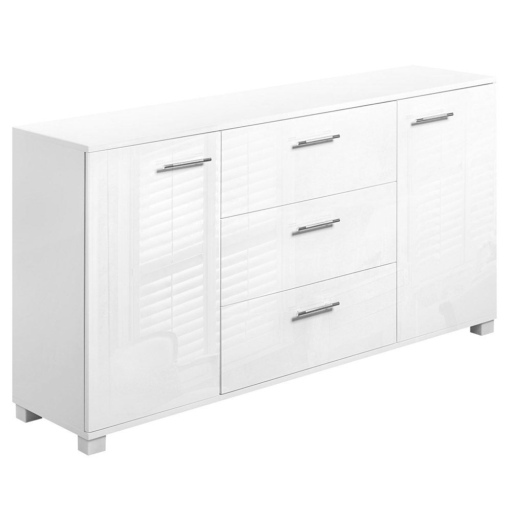 High Gloss Sideboard Storage Cabinet Cupboard - White - Homecoze