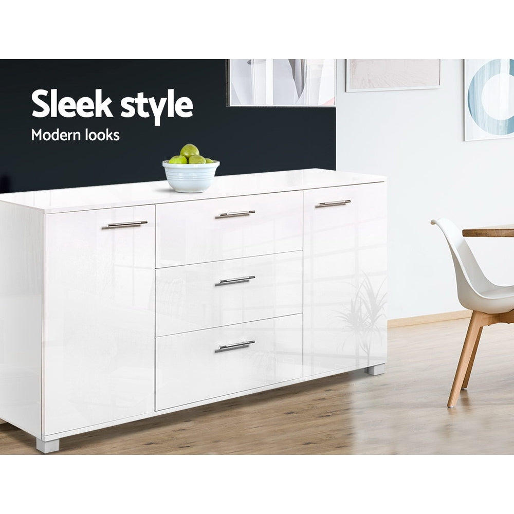 High Gloss Sideboard Storage Cabinet Cupboard - White - Homecoze