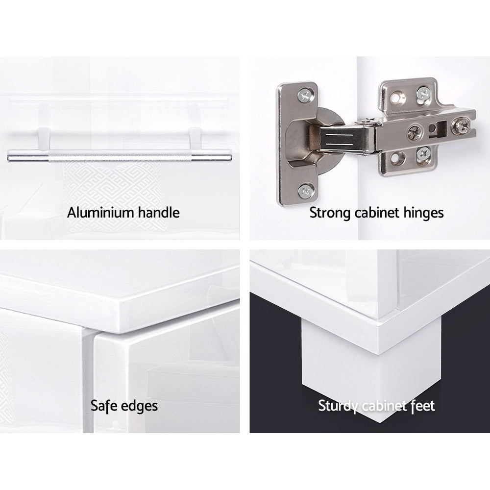 High Gloss Sideboard Storage Cabinet Cupboard - White - Homecoze