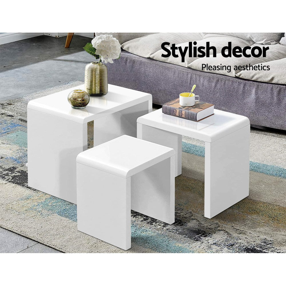 Viro (Set of 3) Nesting Coffee Tables – White - Homecoze