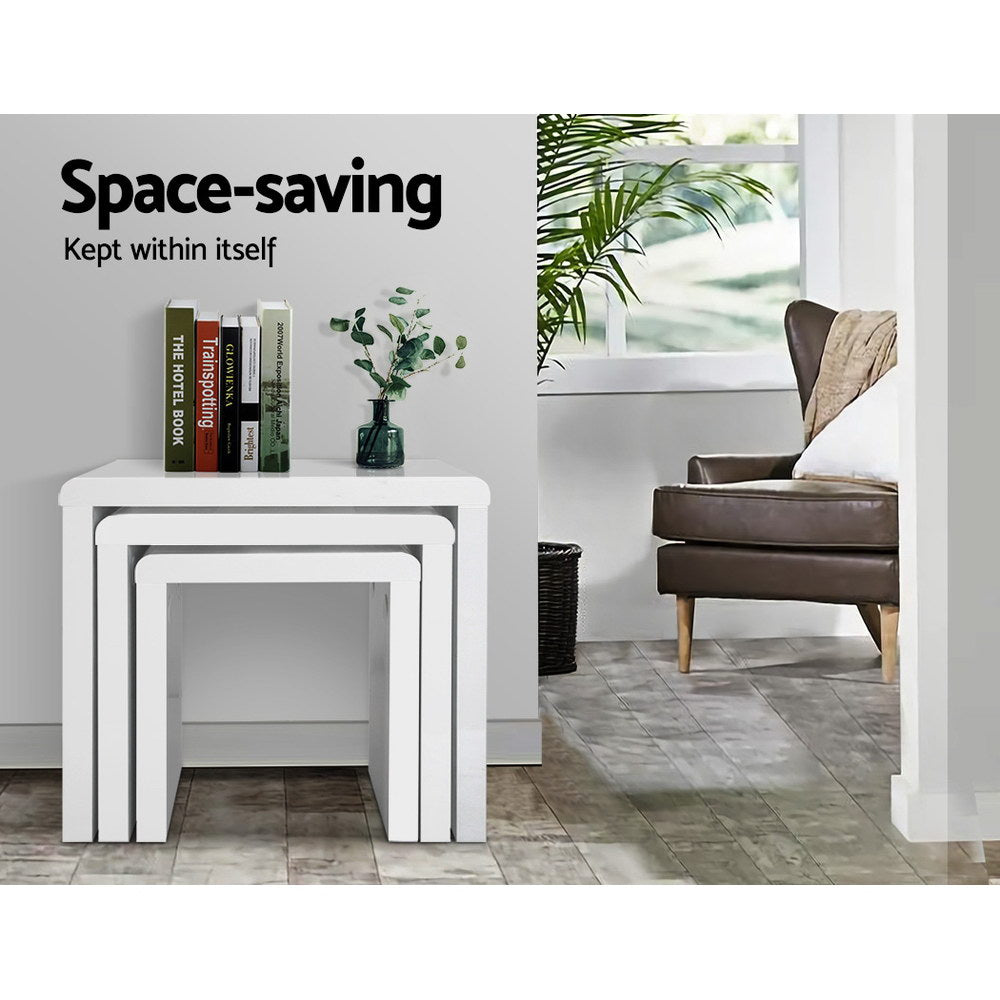 Viro (Set of 3) Nesting Coffee Tables – White - Homecoze