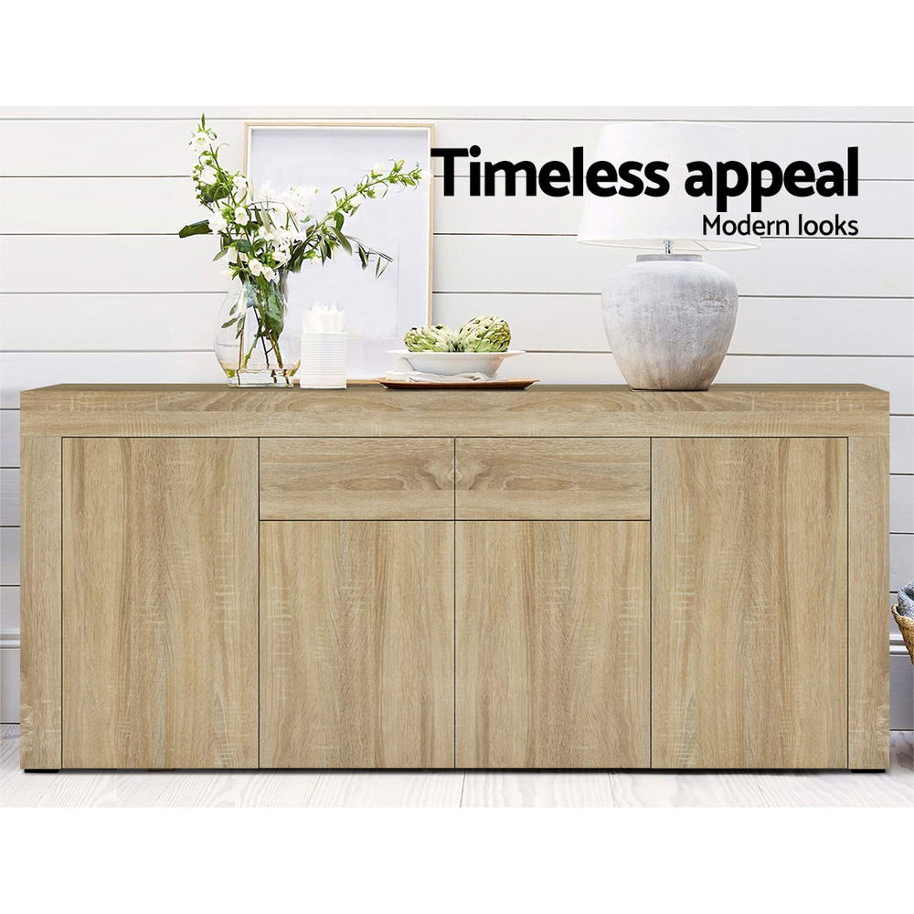 Buffet 4 Door Sideboard Cabinet with Drawer - Oak Coloured Woodgrain Finish - Homecoze