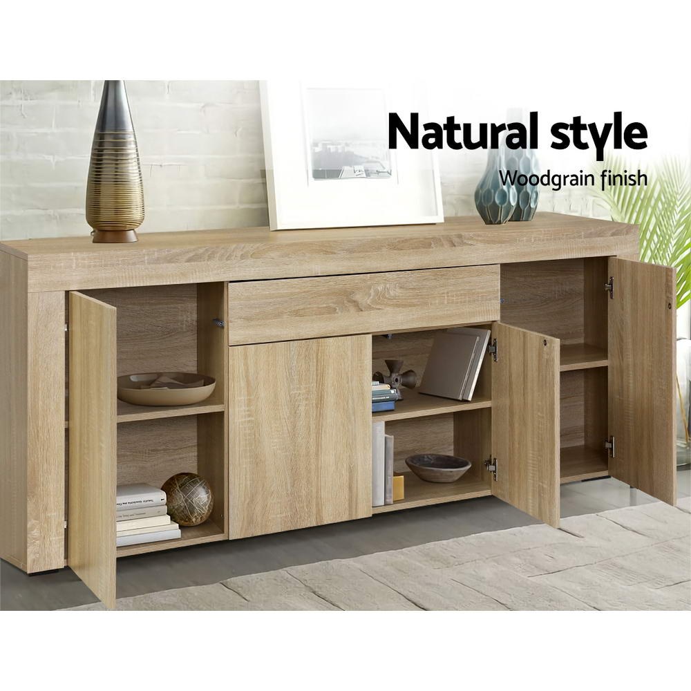 Buffet 4 Door Sideboard Cabinet with Drawer - Oak Coloured Woodgrain Finish - Homecoze