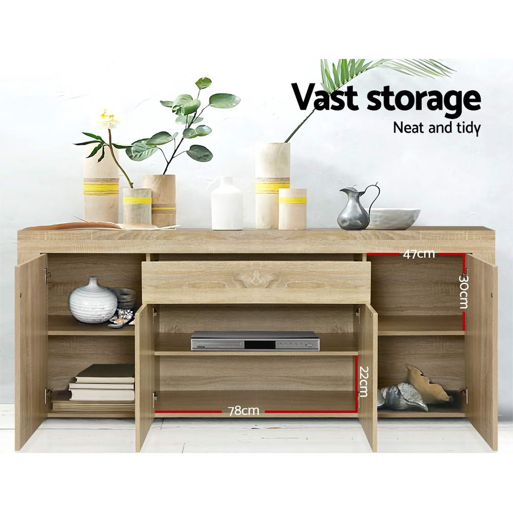 Buffet 4 Door Sideboard Cabinet with Drawer - Oak Coloured Woodgrain Finish - Homecoze