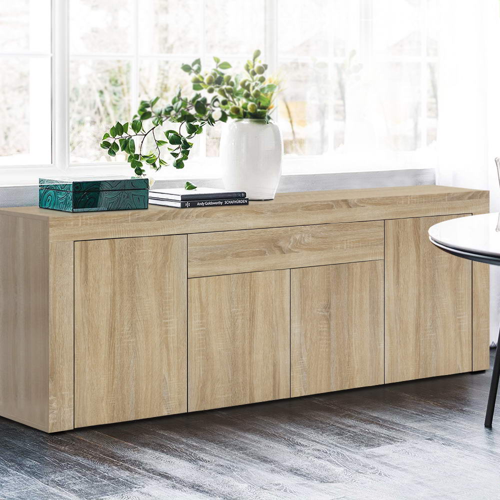 Buffet 4 Door Sideboard Cabinet with Drawer - Oak Coloured Woodgrain Finish - Homecoze