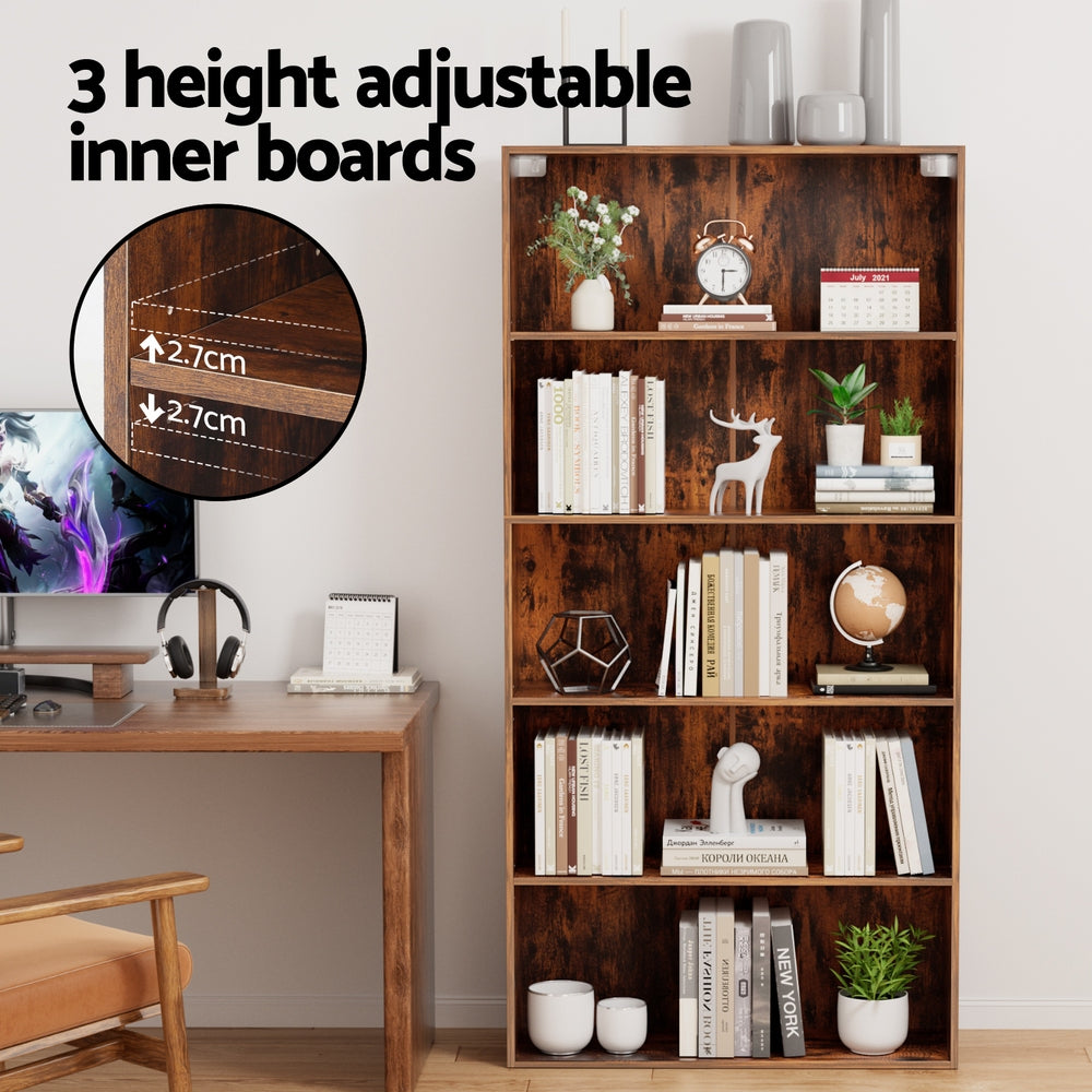 Artiss Bookshelf 5 Tiers Walnut - Homecoze