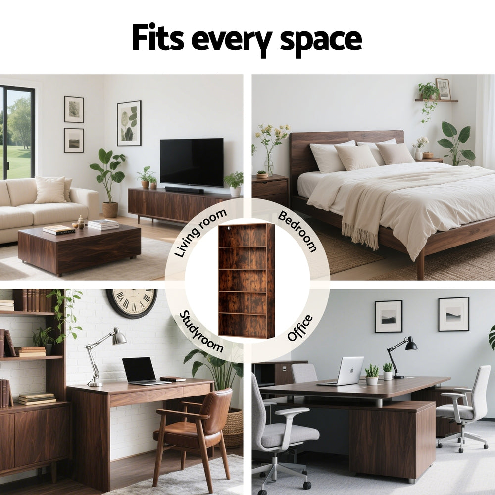Artiss Bookshelf 5 Tiers Walnut - Homecoze