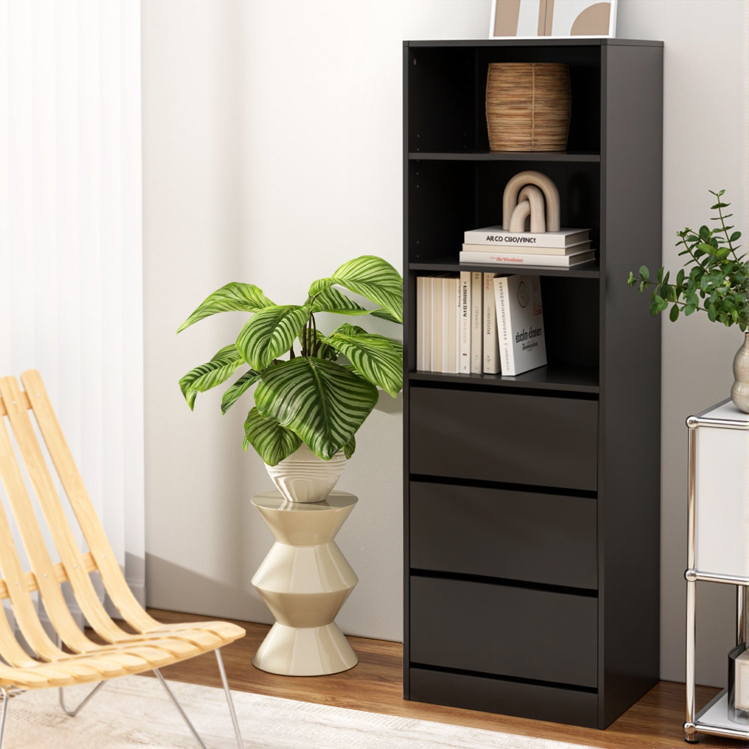 Artiss 3 Chest of Drawers Tallboy Cabinet Black - Homecoze