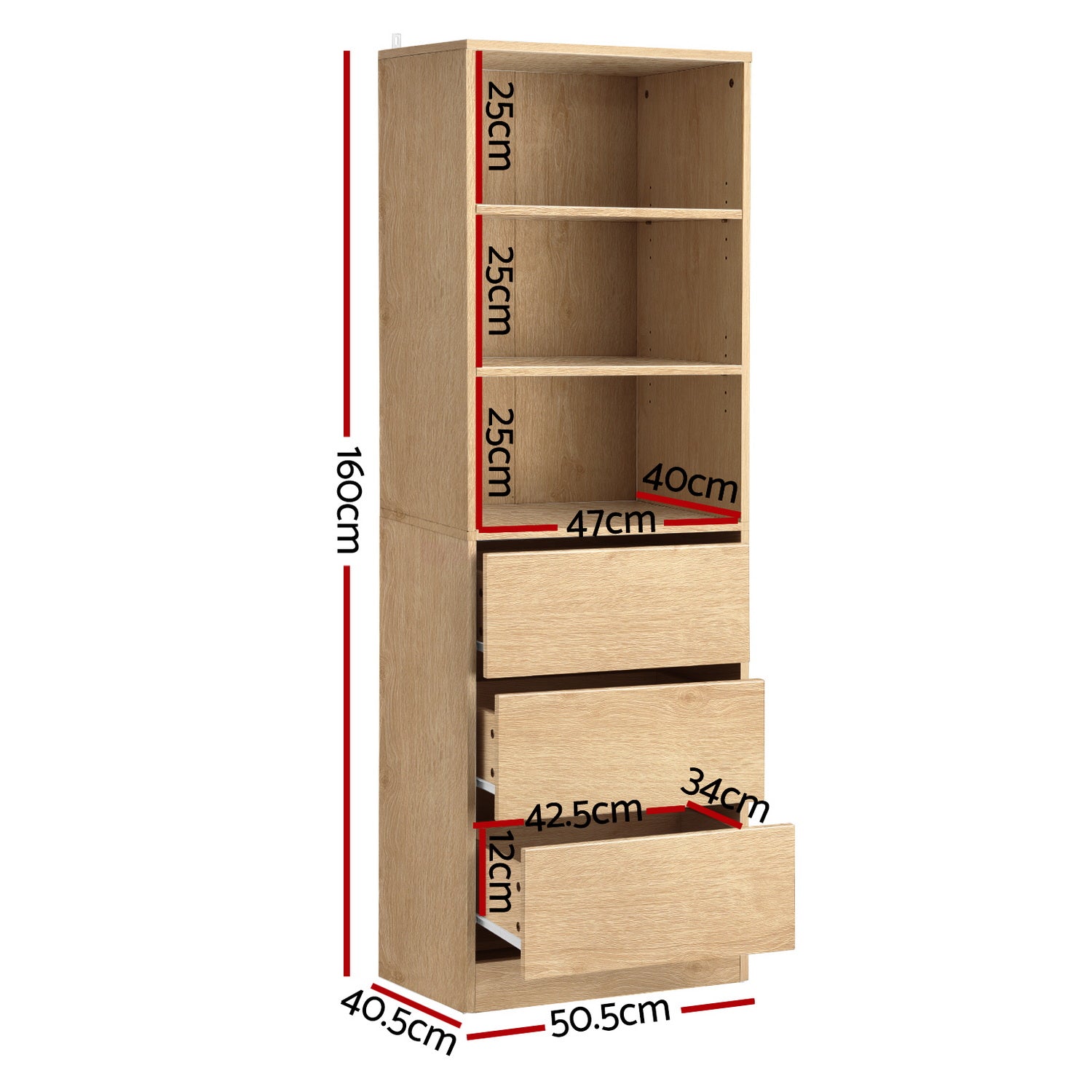 Artiss 3 Chest of Drawers Tallboy Cabinet Pine - Homecoze