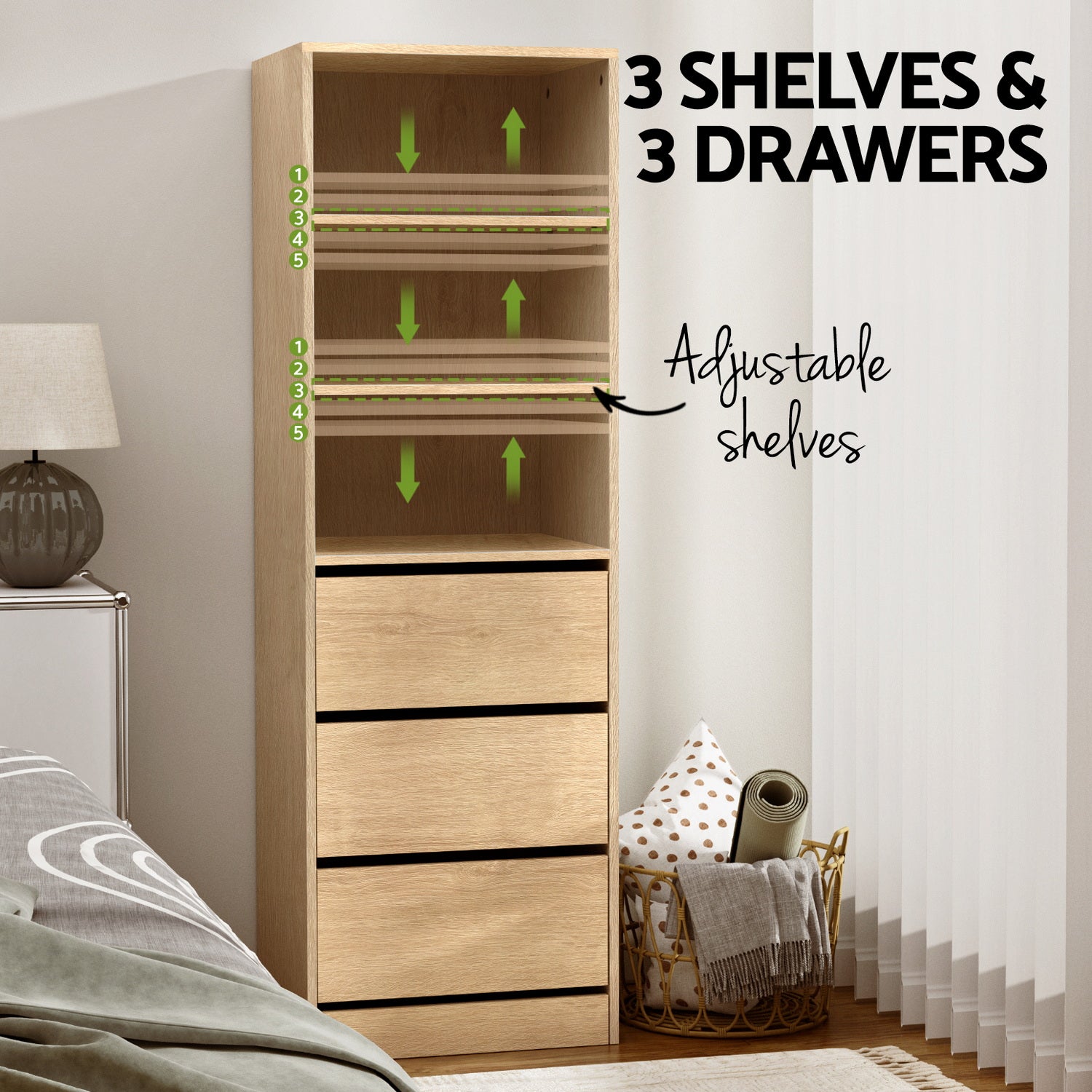 Artiss 3 Chest of Drawers Tallboy Cabinet Pine - Homecoze